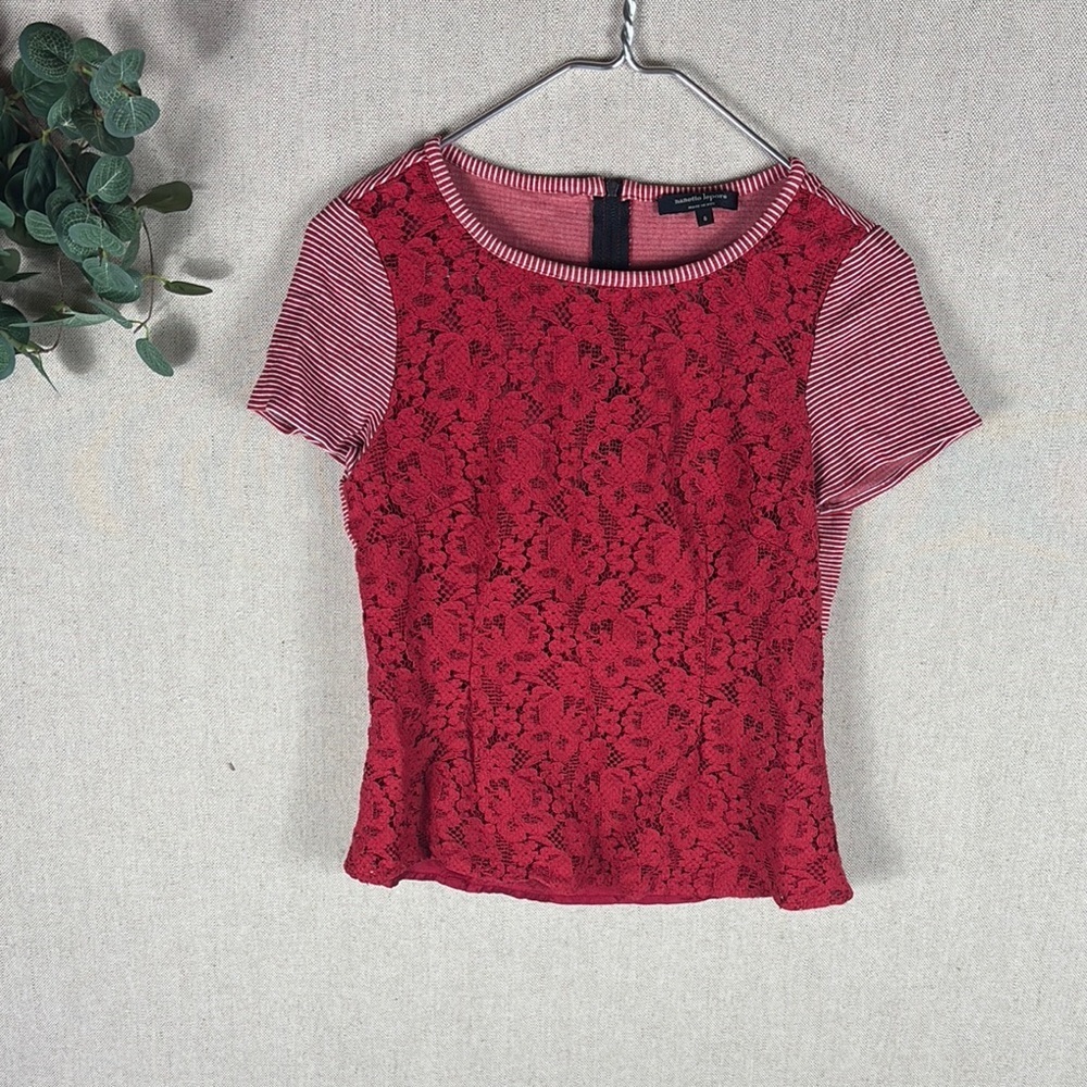 Nanette Lepore > Red Lace Short Sleeve Top 6